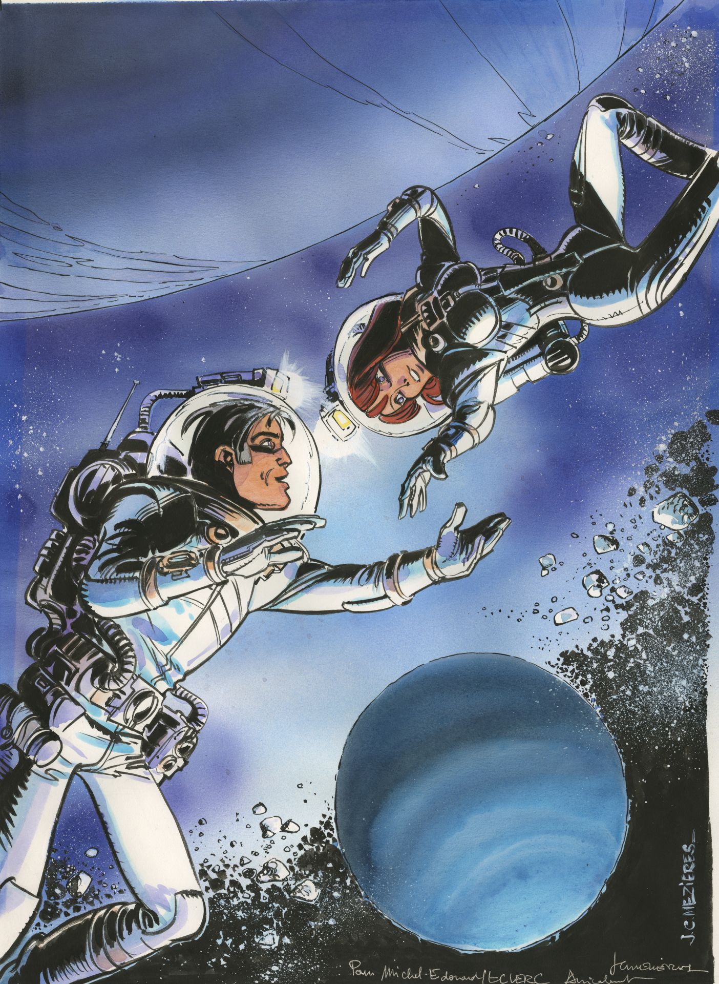Valérian de Jean Claude Mézières, deux astronautes homme et femme dans l'univers