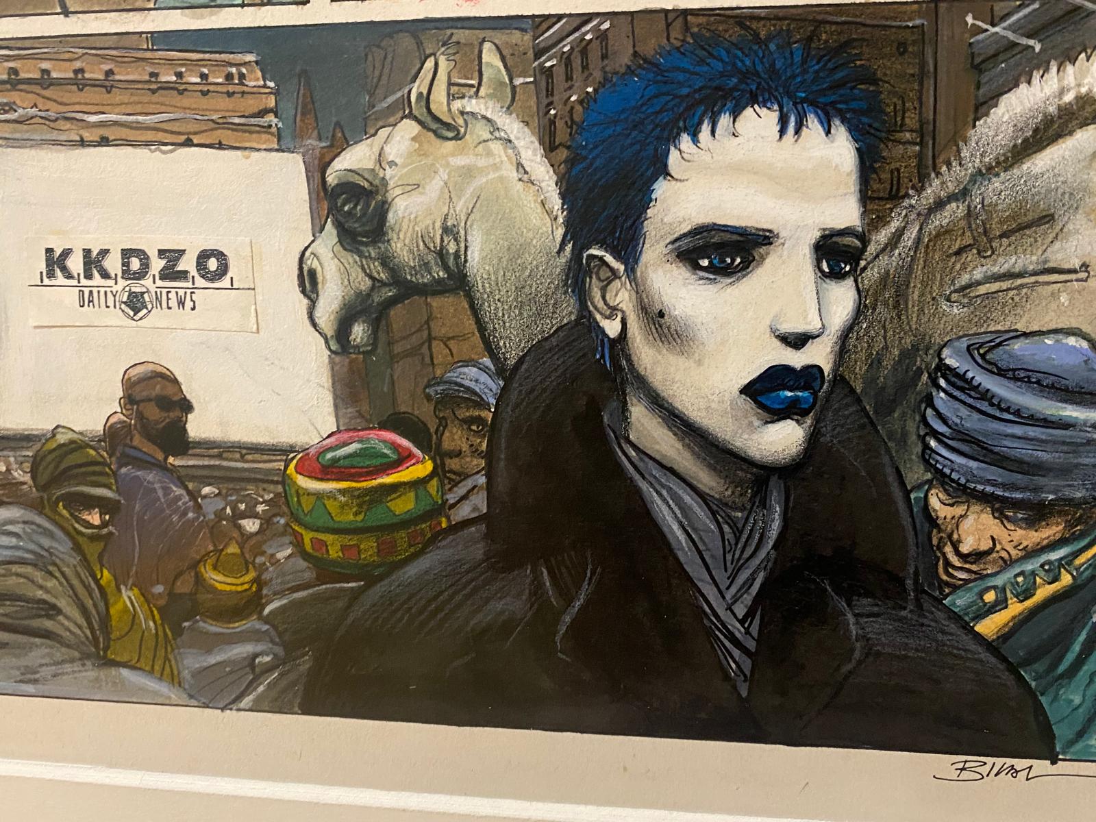 Vue d'exposition avec une oeuvre d'Enki Bilal